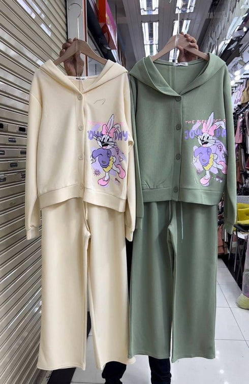 BECHIC Hooded Cartoon Printed Co-Ord Set